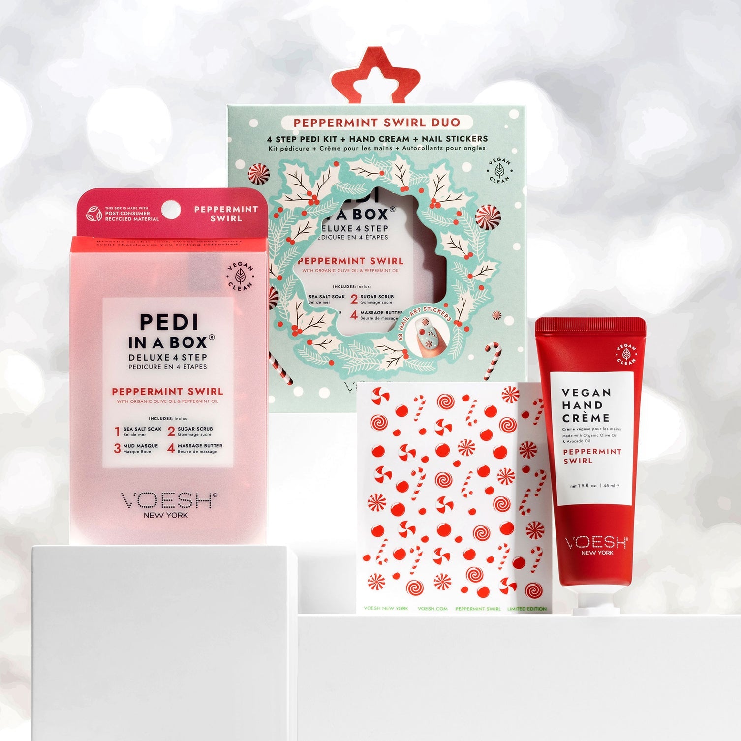 VOESH Deluxe Pedicure 4 Step - Peppermint Swirl (Limited Edition) - Kit