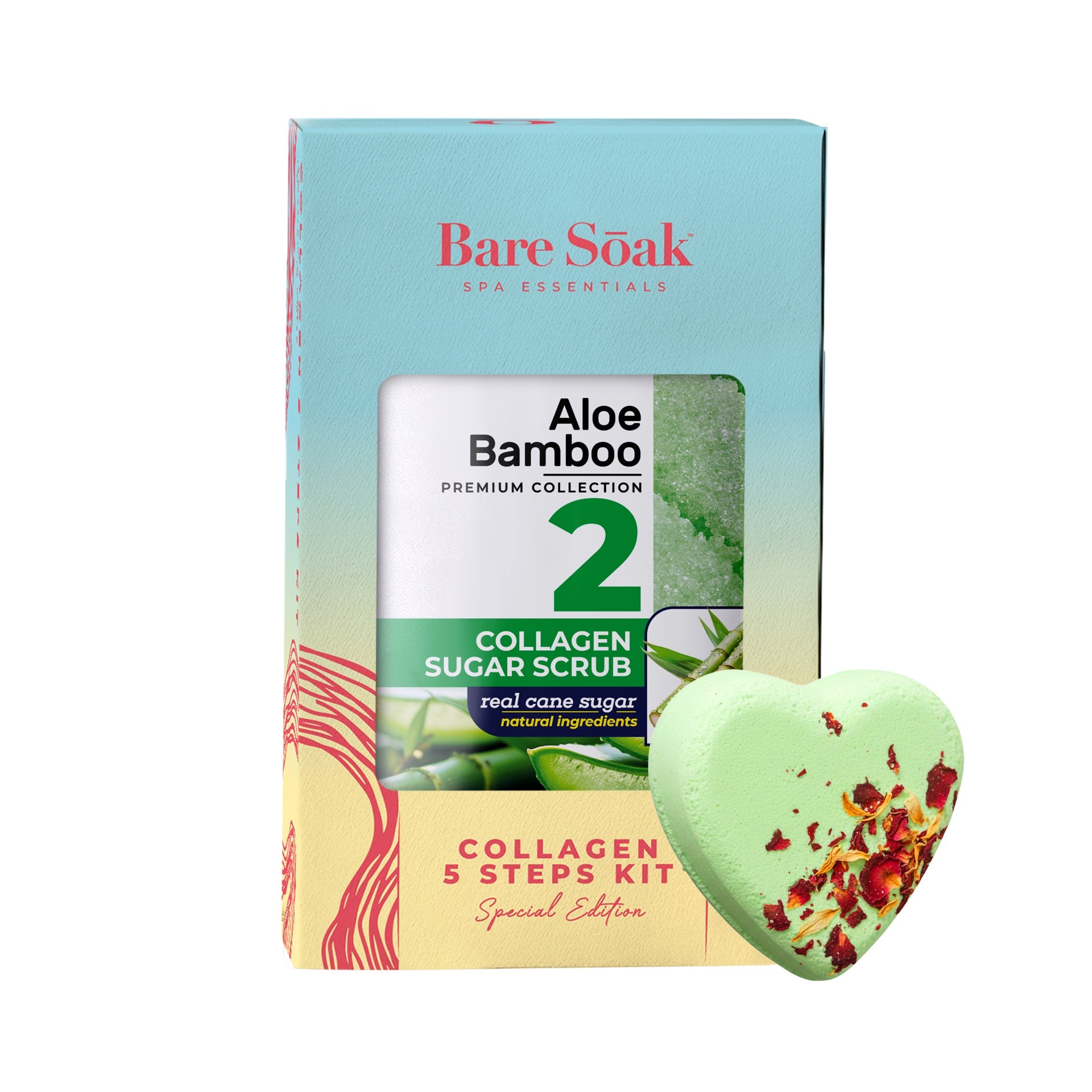 BareSoak 5 Steps Collagen with HEART Fizz Bomb - Aloe Bamboo - Kits - New