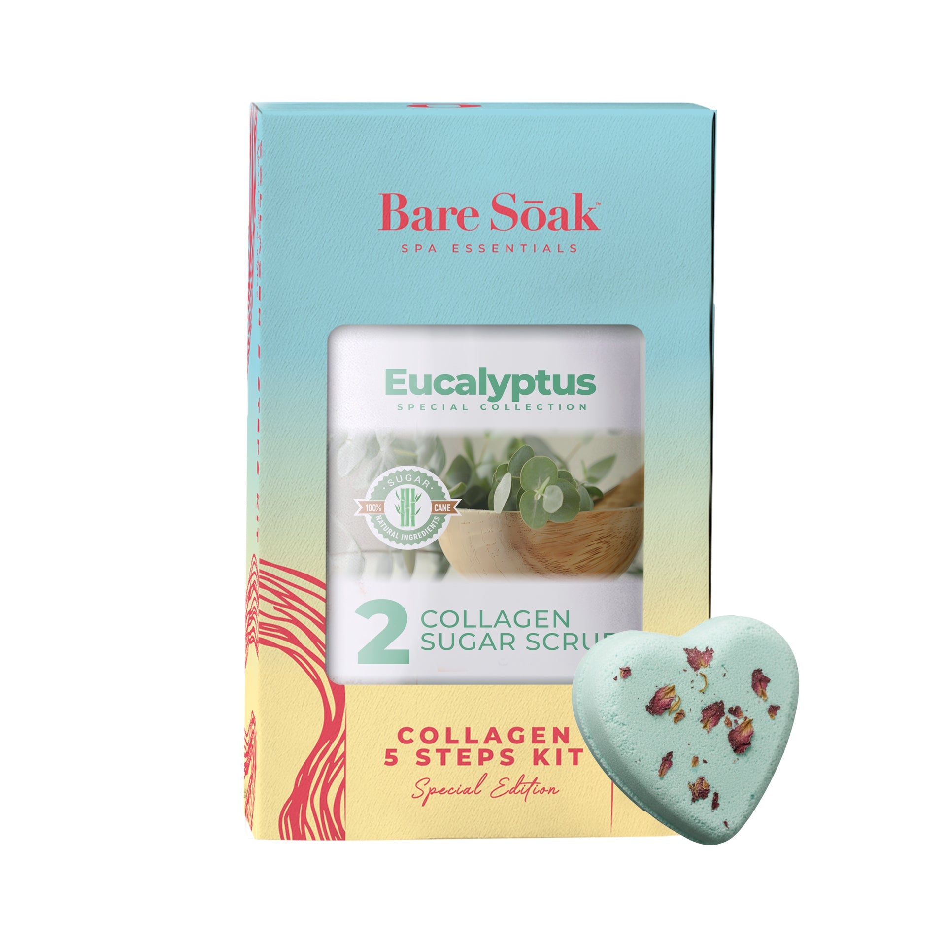 BareSoak 5 Steps Collagen with HEART Fizz Bomb - Eucalyptus - Kits - New