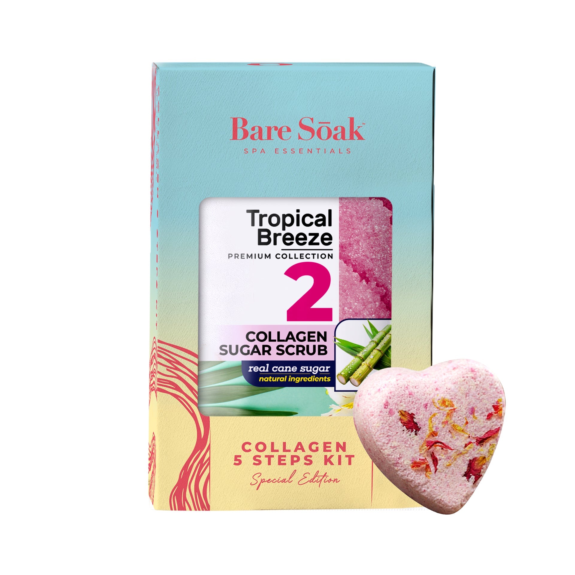 BareSoak 5 Steps Collagen with HEART Fizz Bomb - Tropical Breeze - Kits - New