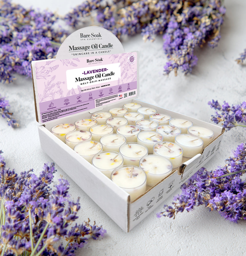 BareSoak Natural Beauty Massage Oil Candle 0.5 oz - Lavender 50pcs