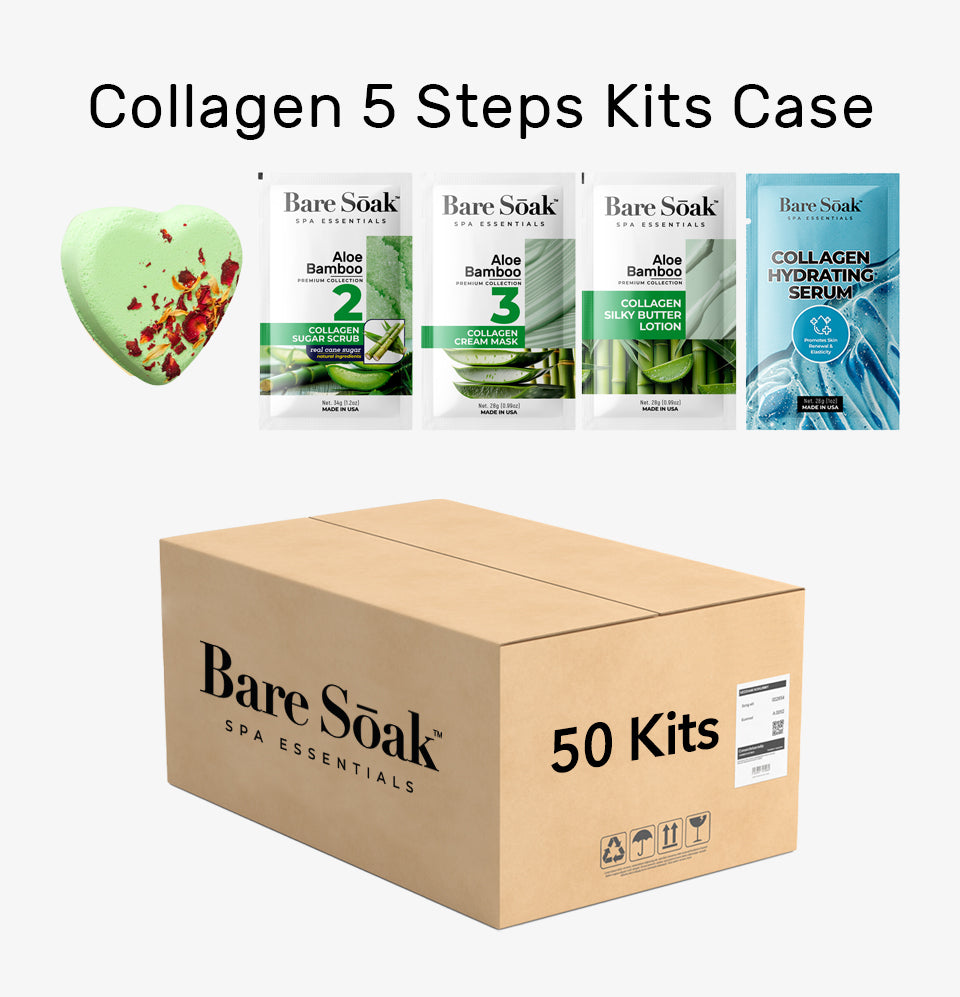 BareSoak 5 Steps Collagen with HEART Fizz Bomb - Aloe Bamboo - Case of 50 - New