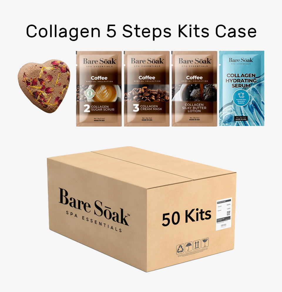 BareSoak 5 Steps Collagen with HEART Fizz Bomb - Coffee - Case of 50 - New