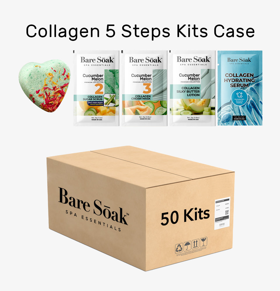 BareSoak 5 Steps Collagen with HEART Fizz Bomb - Cucumber Melon - Case of 50 - New