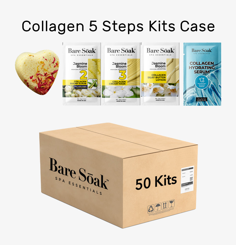 BareSoak 5 Steps Collagen with HEART Fizz Bomb - Jasmine Bloom - Case of 50 - New