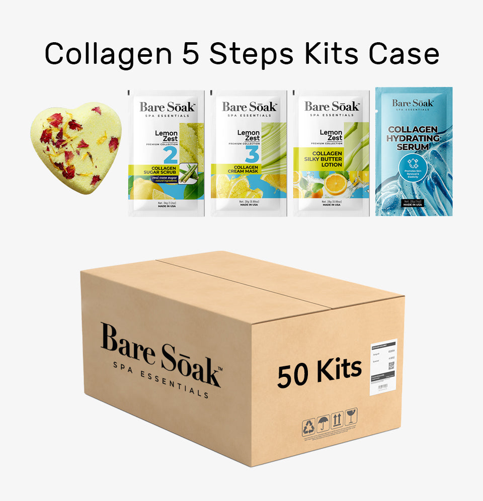 BareSoak 5 Steps Collagen with HEART Fizz Bomb - Lemon Zest - Case of 50 - New