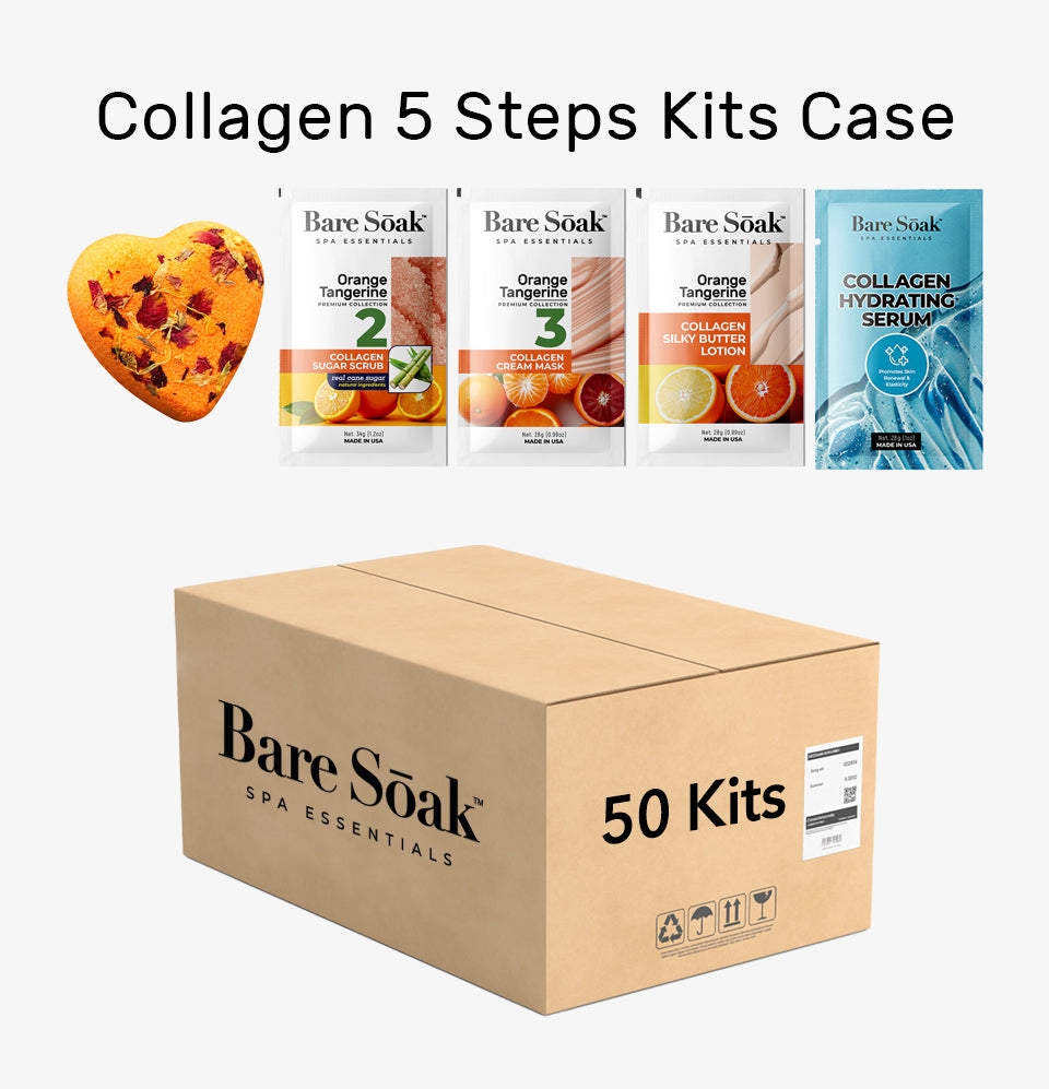 BareSoak 5 Steps Collagen with HEART Fizz Bomb - Orange Tangerine - Case of 50- New