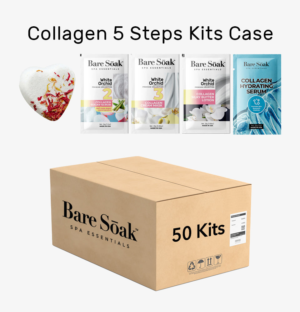 BareSoak 5 Steps Collagen with HEART Fizz Bomb - White Orchid - Case of 50 - New