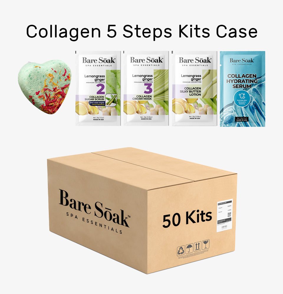 BareSoak 5 Steps Collagen with HEART Fizz Bomb - Lemongrass Ginger - Case of 50 - New