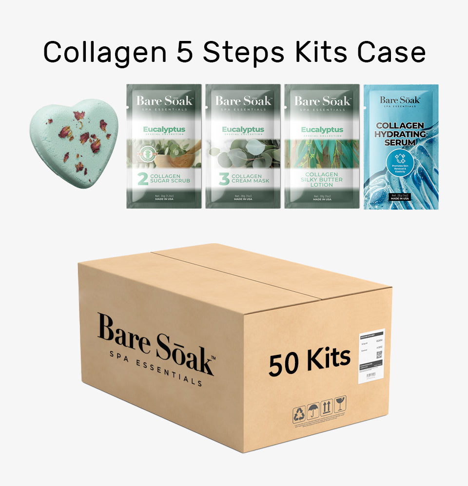 BareSoak 5 Steps Collagen with HEART Fizz Bomb - Eucalyptus - Case of 50 - New