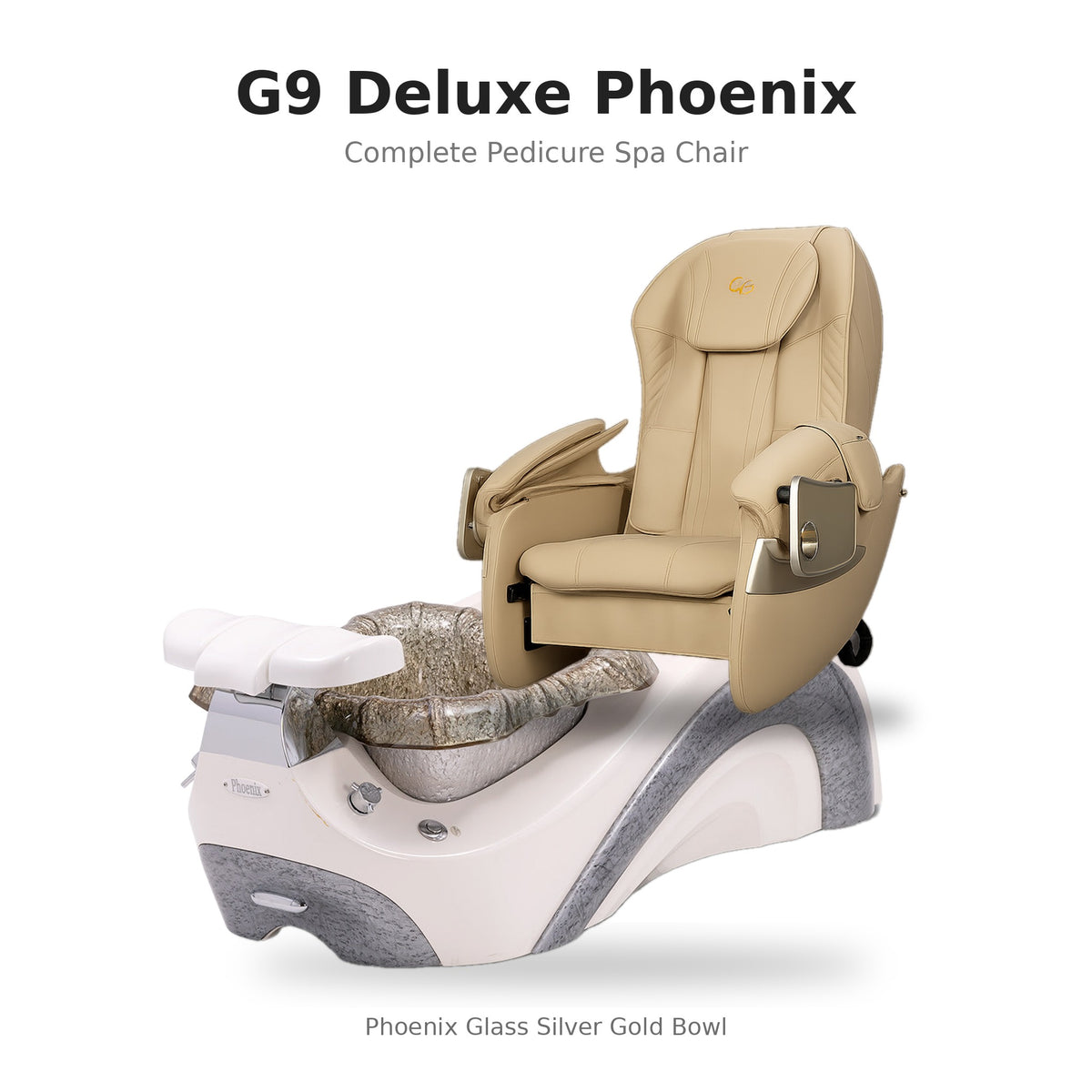 G9 Deluxe Phoenix pedicure spa chair – Phoenix Glass Silver Gold bowl