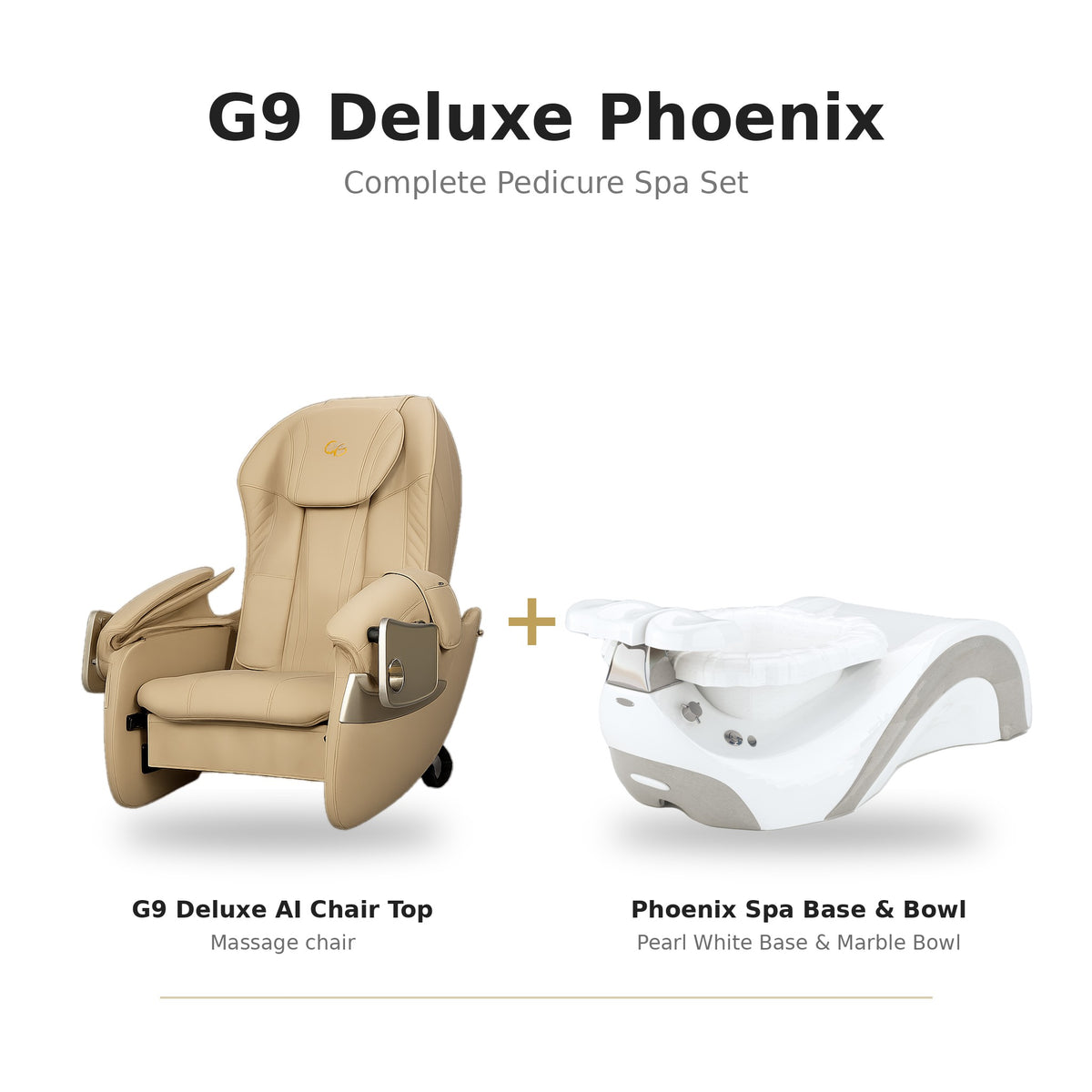 G9 Deluxe Phoenix pedicure spa chair set – Pearl White base with Marble bowl