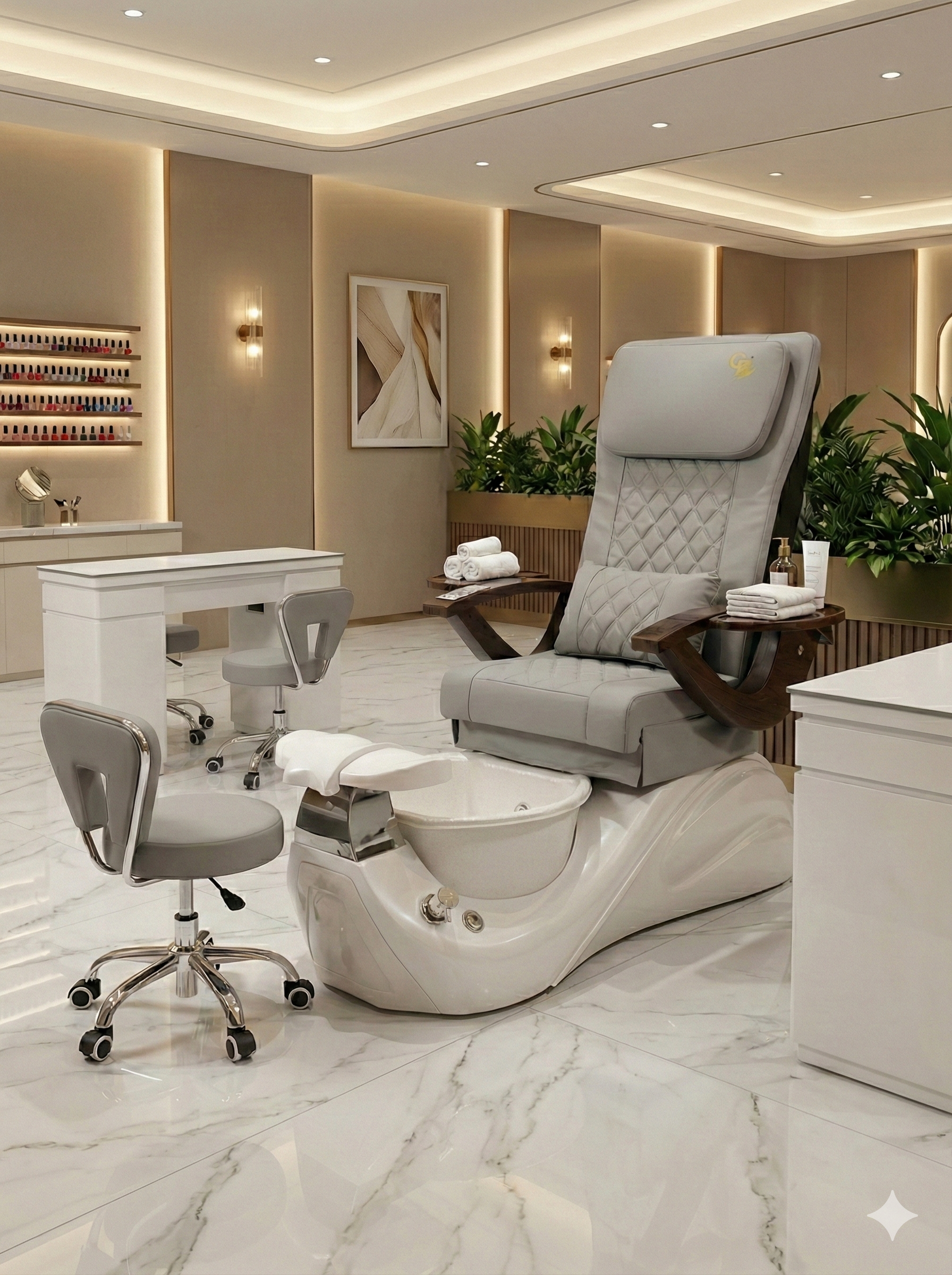 Vespa Pedicure Spa Chair - White Base - Marble Bowl Machiato - C01 Leather