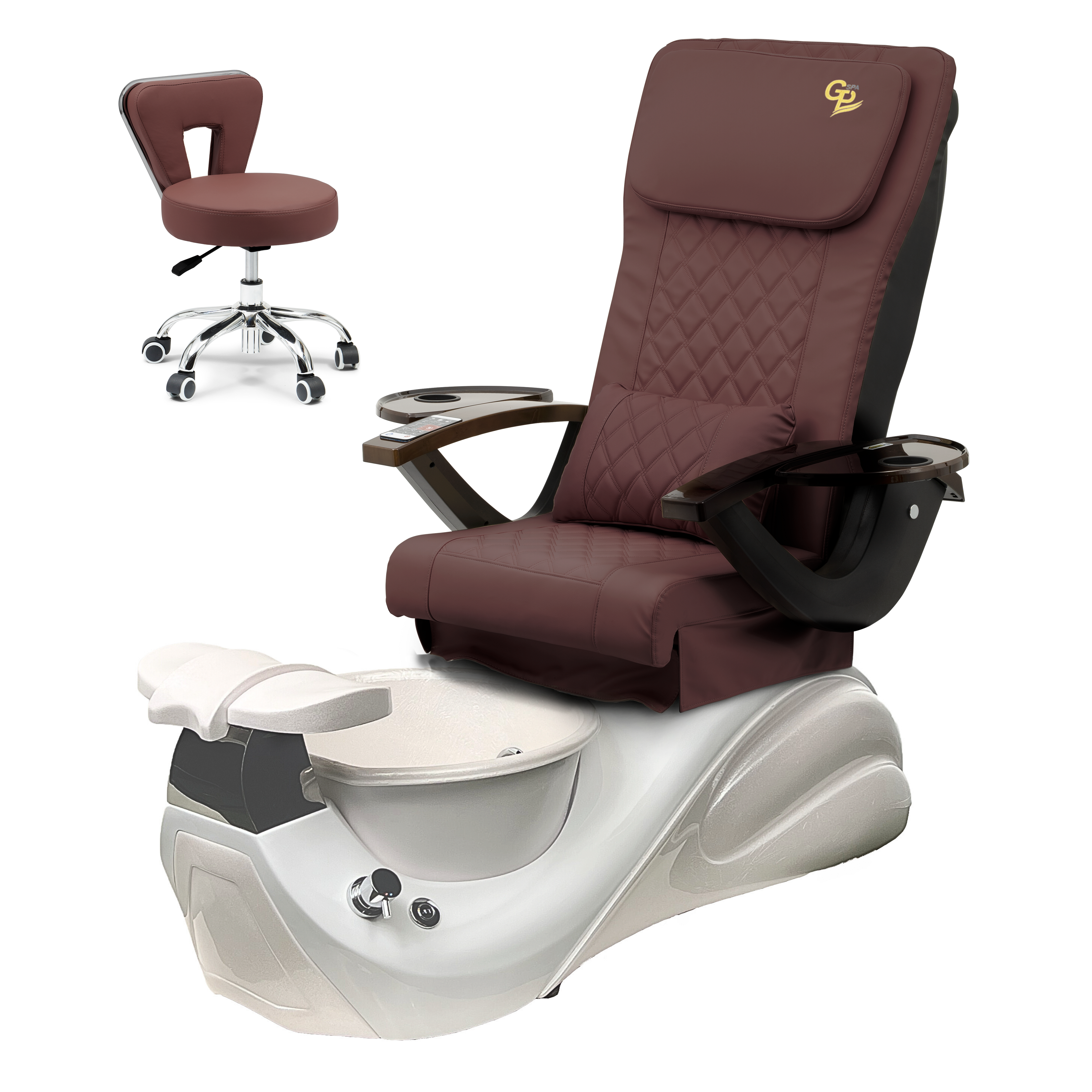 Vespa Pedicure Spa Chair - White Base - Marble Bowl Machiato - C01 Leather