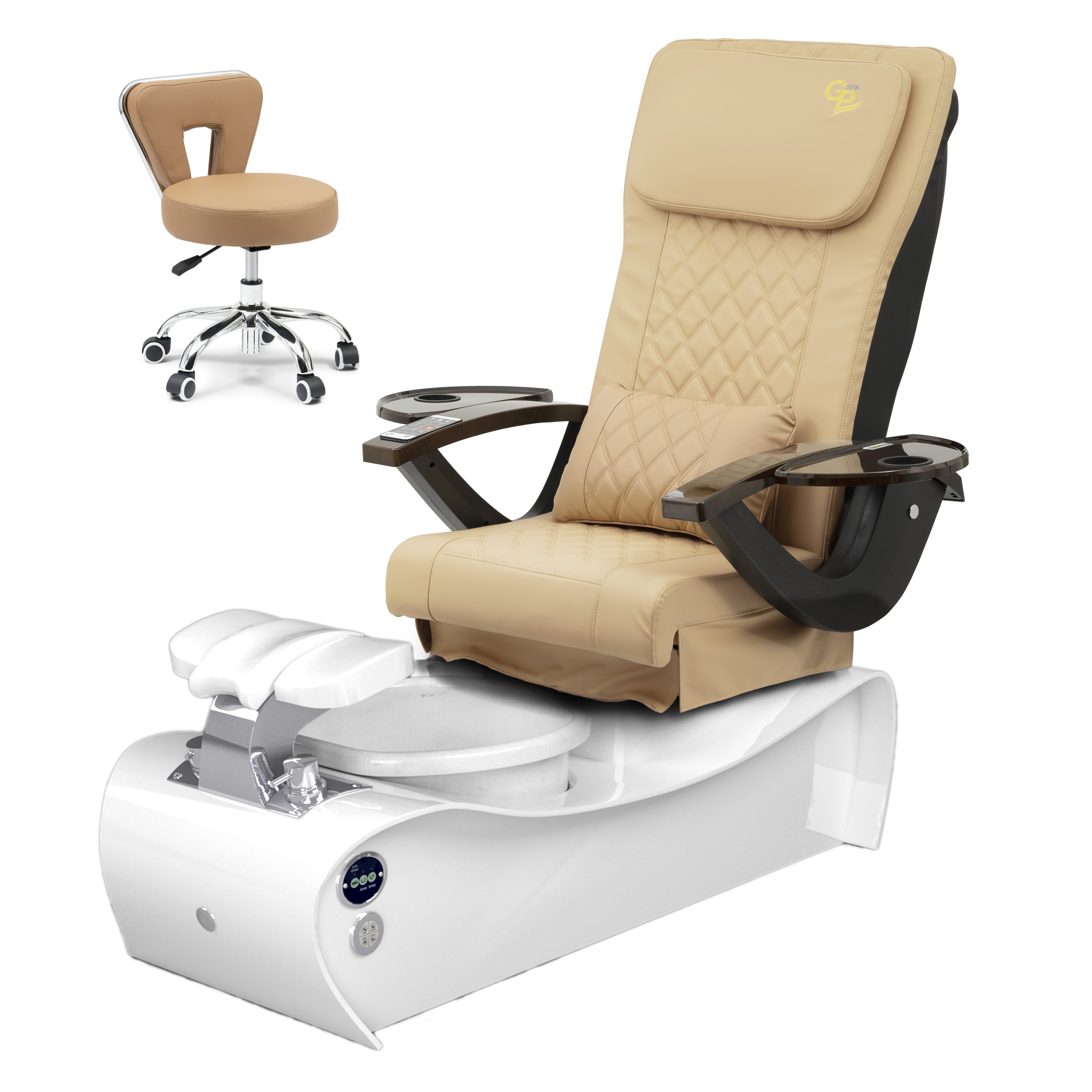 Thunder Pedicure Spa Chair - White Base - Marble Bowl White - C01 Leather