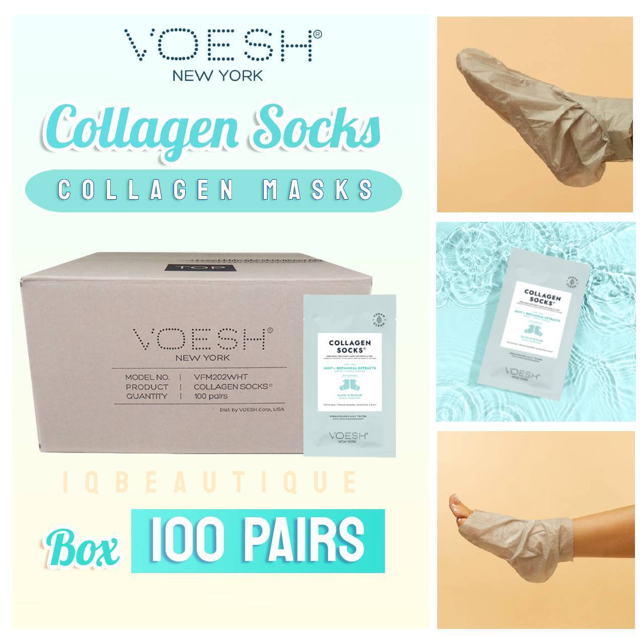 Voesh Deluxe Pedicure Collagen SOCKS - Mint & Botan - Hộp 100