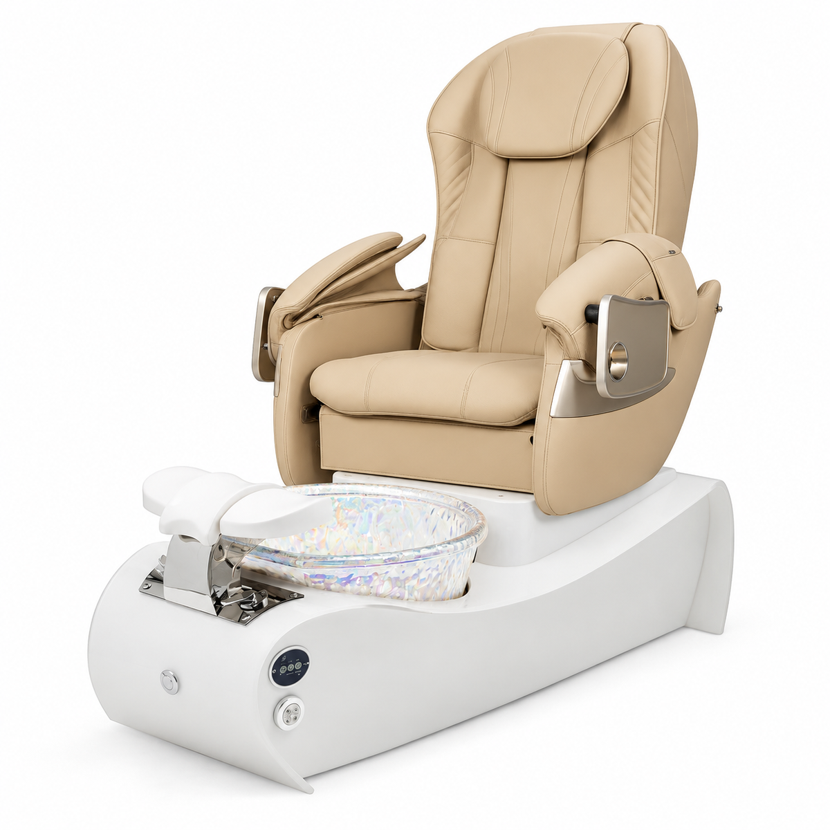 Thunder spa white base and Unicorn bowl with beige G9 massage chair — generated bundle illustration