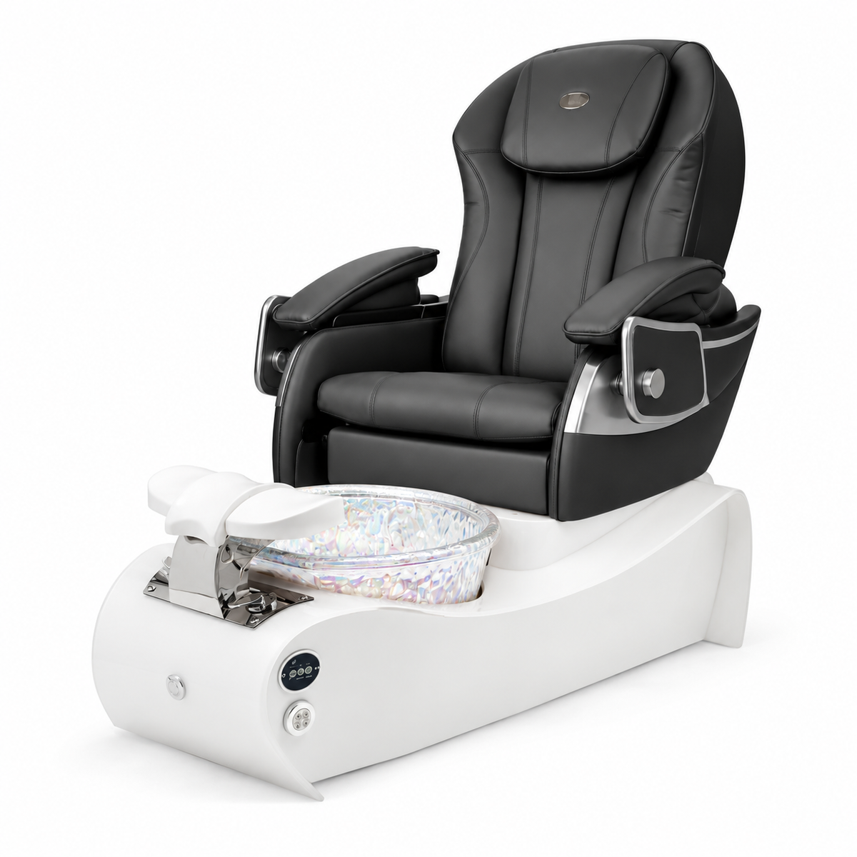 Thunder spa white base and Unicorn bowl with black G9 massage chair — generated bundle illustration