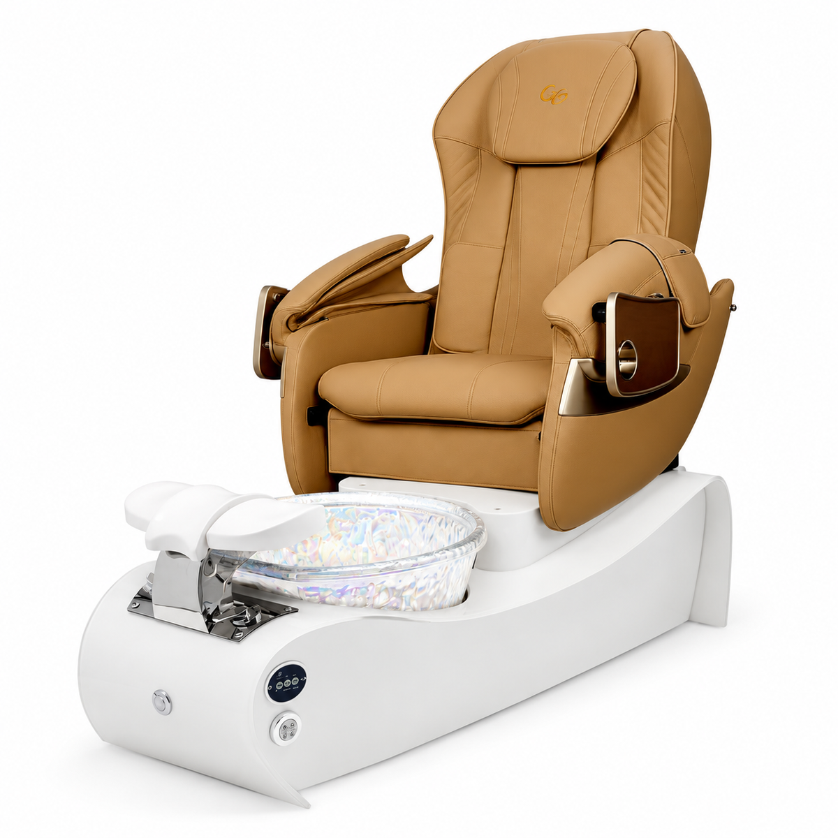 Thunder spa white base and Unicorn bowl with cappuccino G9 massage chair — generated bundle illustration