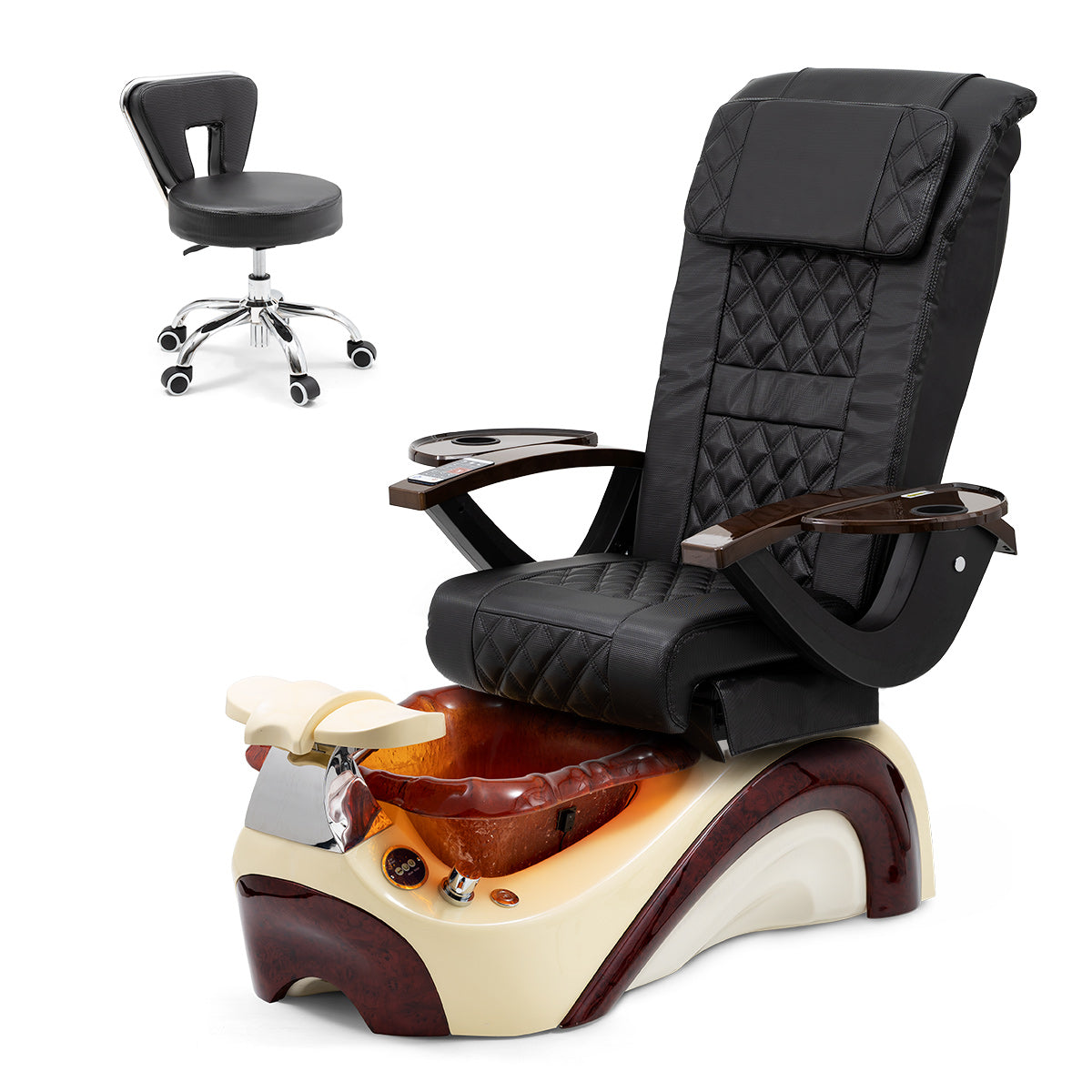 Phoenix Pedicure Spa Chair Complete Set with Pedi Stool - Cream Base - Chocolate Bowl - Carbon Fiber