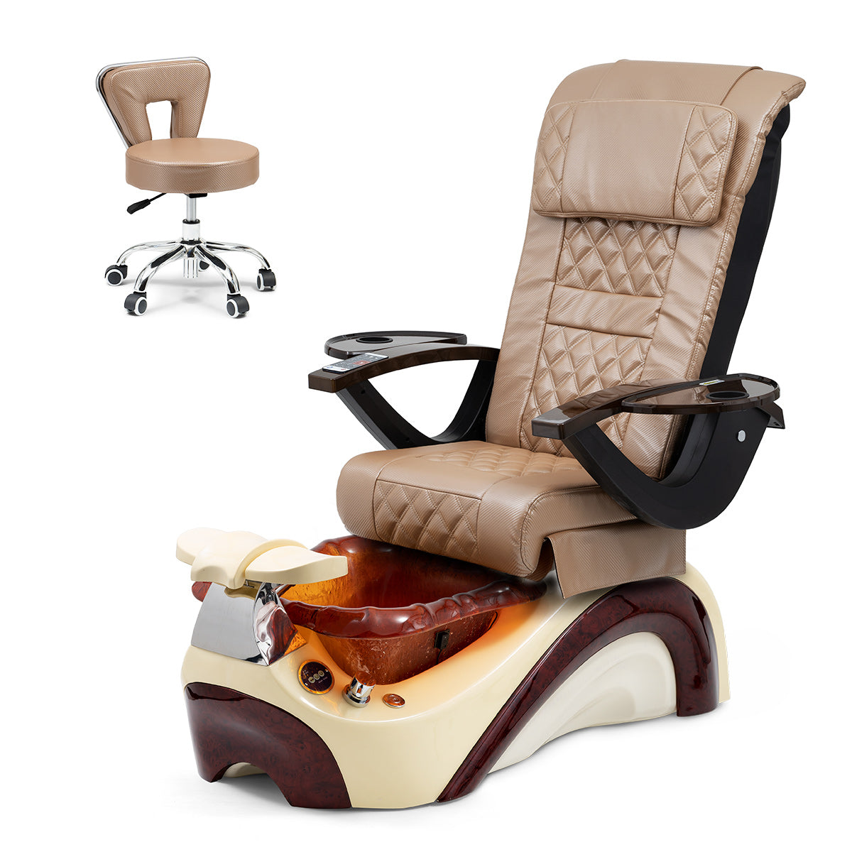Phoenix Pedicure Spa Chair Complete Set with Pedi Stool - Cream Base - Chocolate Bowl - Carbon Fiber