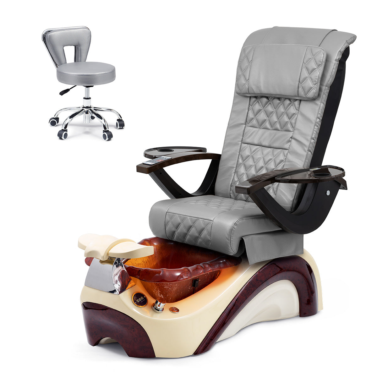 Phoenix Pedicure Spa Chair Complete Set with Pedi Stool - Cream Base - Chocolate Bowl - Carbon Fiber