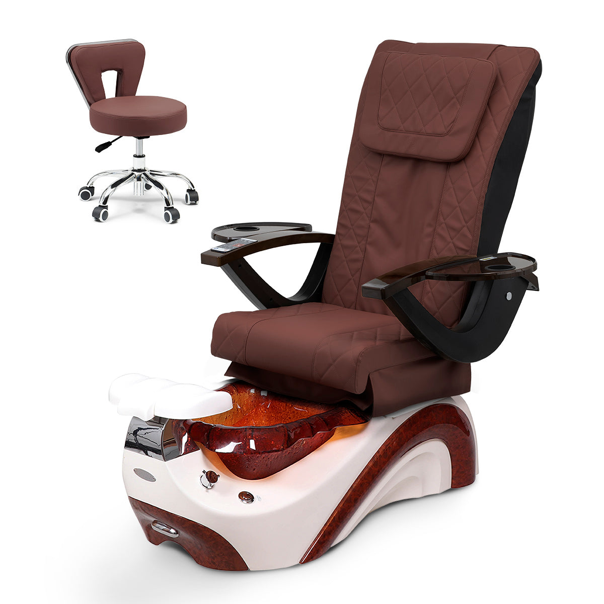 Ghế Spa Phoenix Pedicure Trọn Bộ Kèm Ghế Pedi - Đế Trắng Ngọc Trai - Bát Nhựa Sô Cô La - Da Kim Cương
