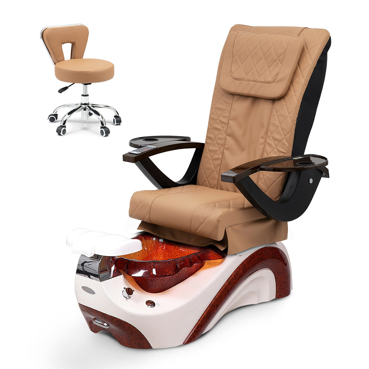 Ghế Spa Phoenix Pedicure Trọn Bộ Kèm Ghế Pedi - Đế Trắng Ngọc Trai - Bát Nhựa Sô Cô La - Da Kim Cương