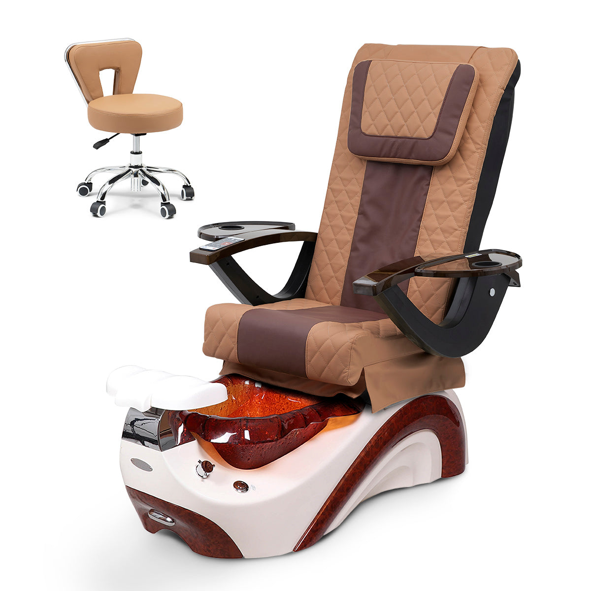 Ghế Spa Phoenix Pedicure Trọn Bộ Kèm Ghế Pedi - Đế Trắng Ngọc Trai - Bát Nhựa Sô Cô La - Da Kim Cương
