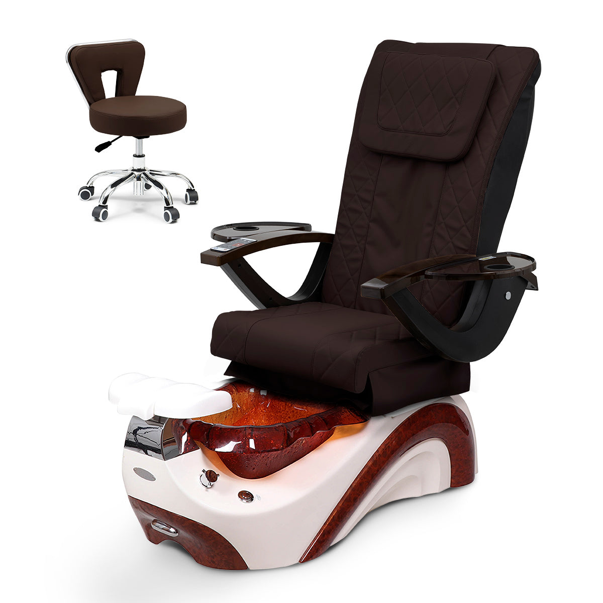 Ghế Spa Phoenix Pedicure Trọn Bộ Kèm Ghế Pedi - Đế Trắng Ngọc Trai - Bát Nhựa Sô Cô La - Da Kim Cương