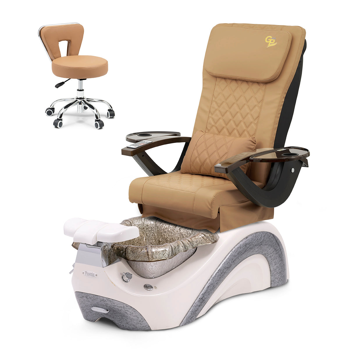 Trọn Bộ Ghế Spa Phoenix Pedi Ghế Pedi - Chân Trắng Ngọc Trai - Bát Thủy Tinh Bạc - Da C01