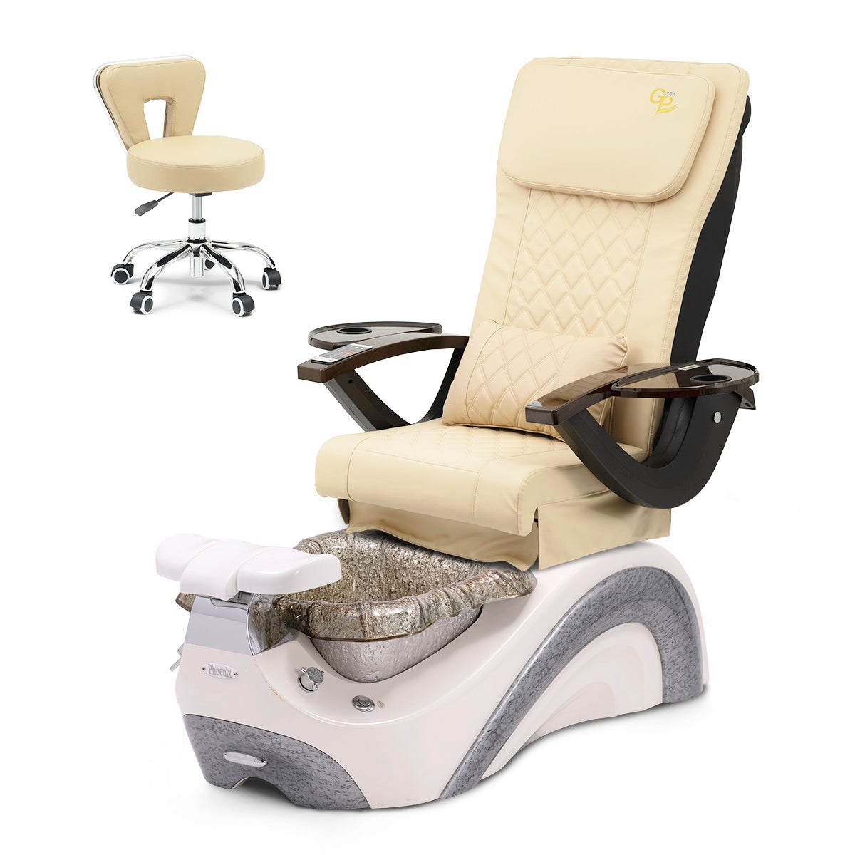 Trọn Bộ Ghế Spa Phoenix Pedi Ghế Pedi - Chân Trắng Ngọc Trai - Bát Thủy Tinh Bạc - Da C01