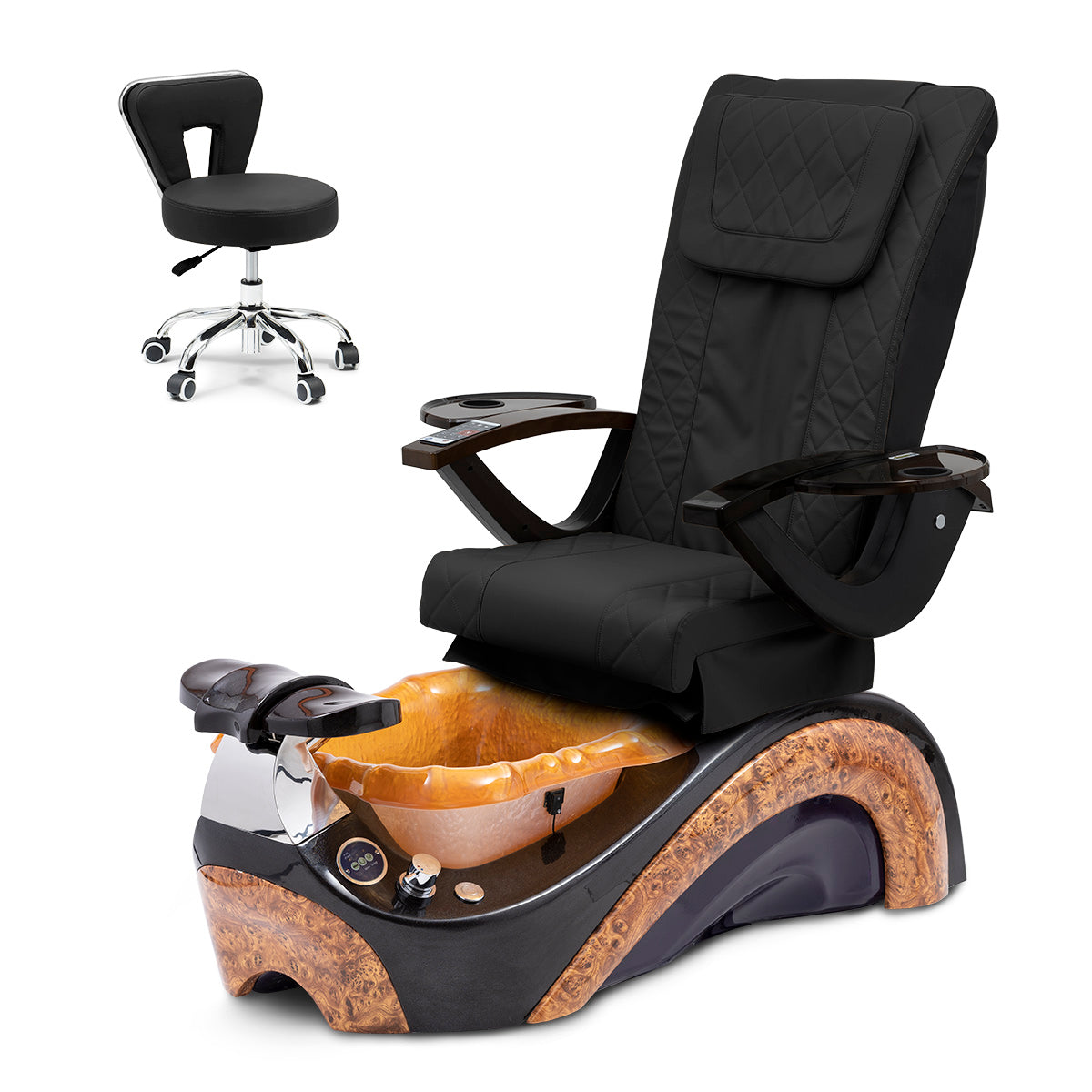 Phoenix Pedicure Spa Chair Complete Set with Pedi Stool - Chocolate Base - Gold Resin Bowl - Diamond Leather