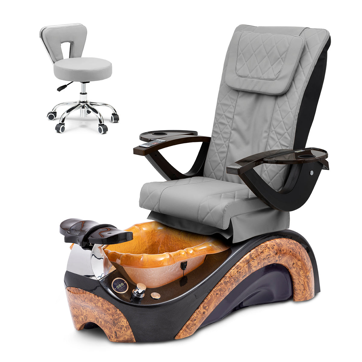 Phoenix Pedicure Spa Chair Complete Set with Pedi Stool - Chocolate Base - Gold Resin Bowl - Diamond Leather