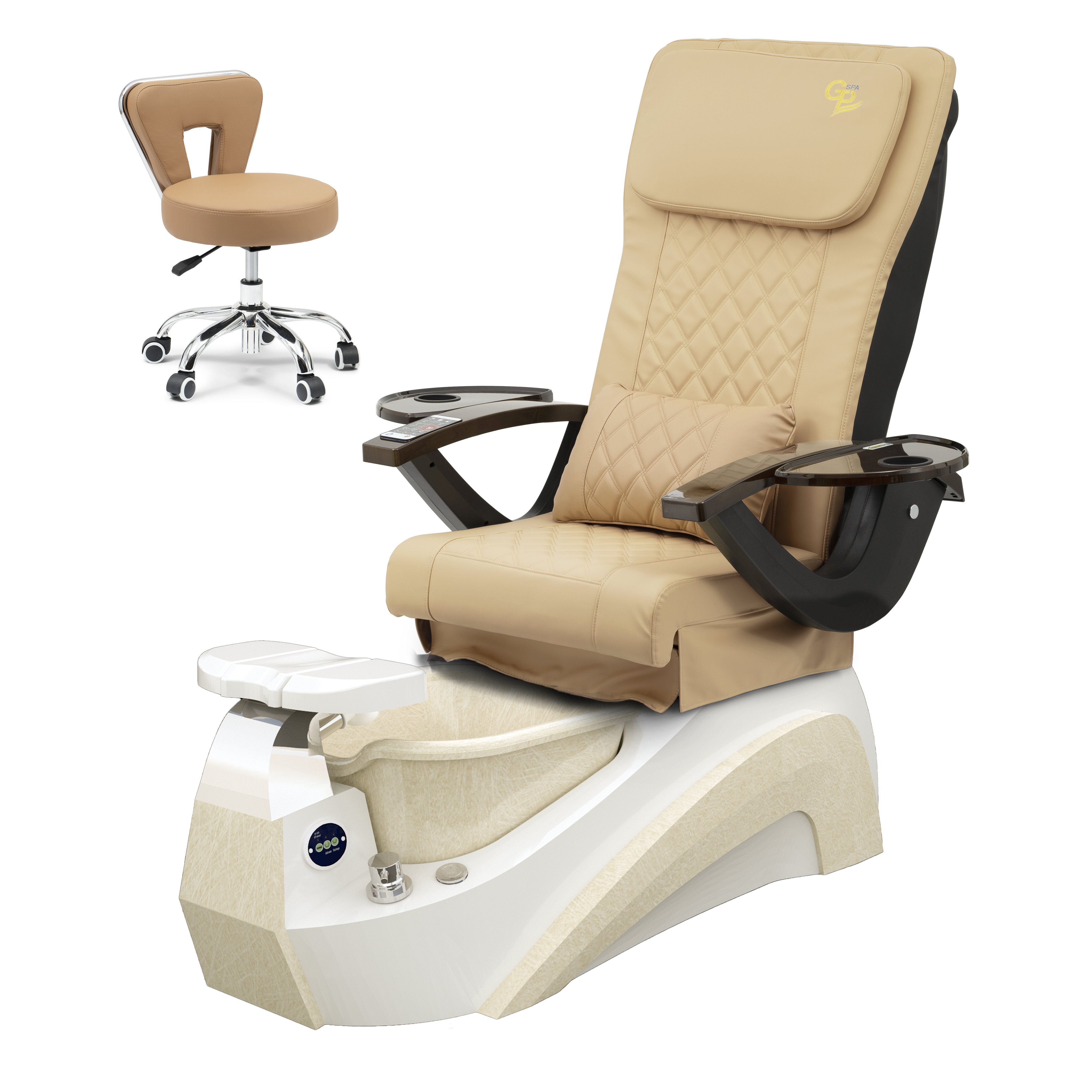 Tarex Pedicure Spa Chair - White Base - Marble Bowl White - C01 Leather