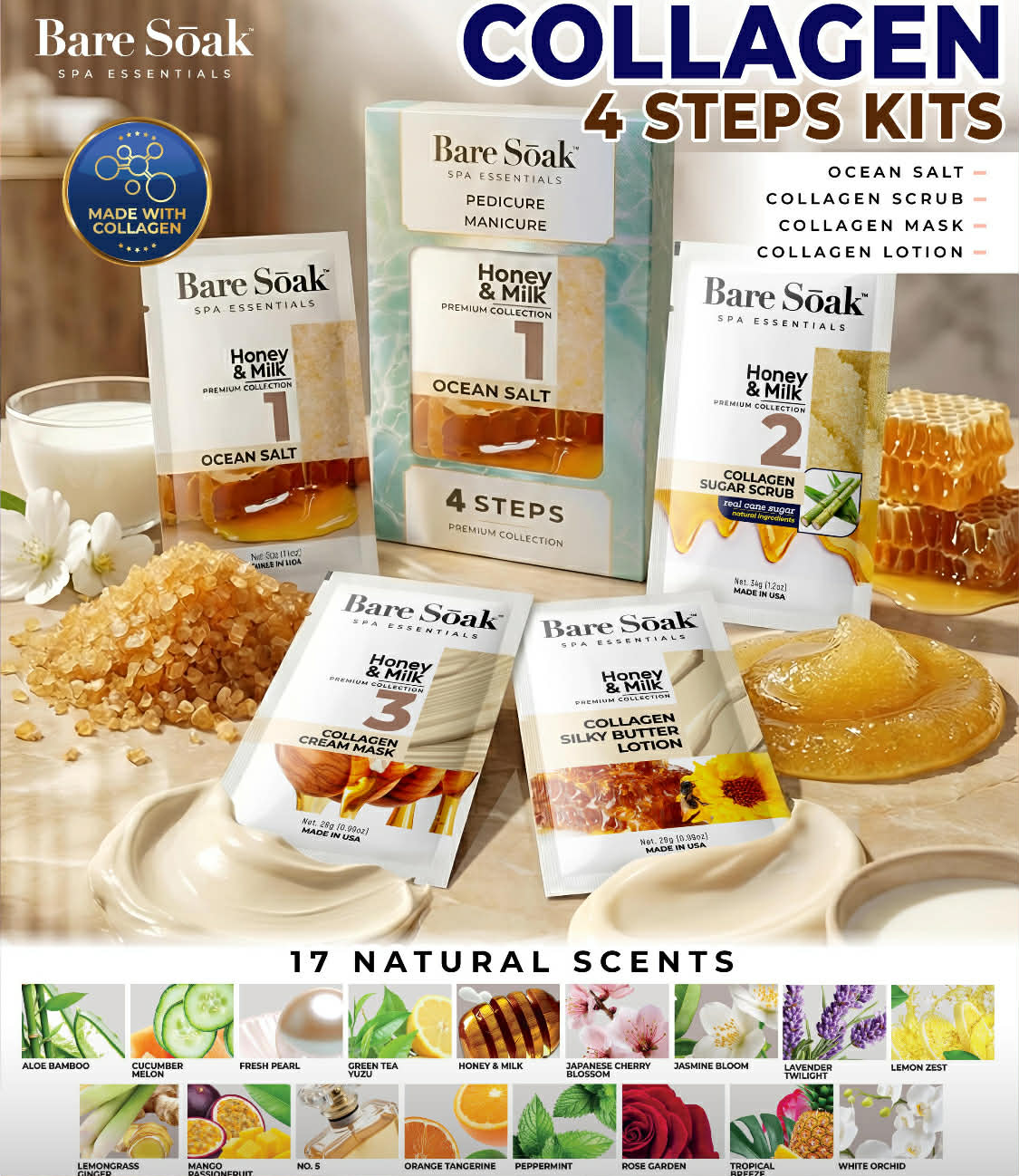 BareSoak 4 Steps Collagen - Honey & Milk - Master of 85 kits - New