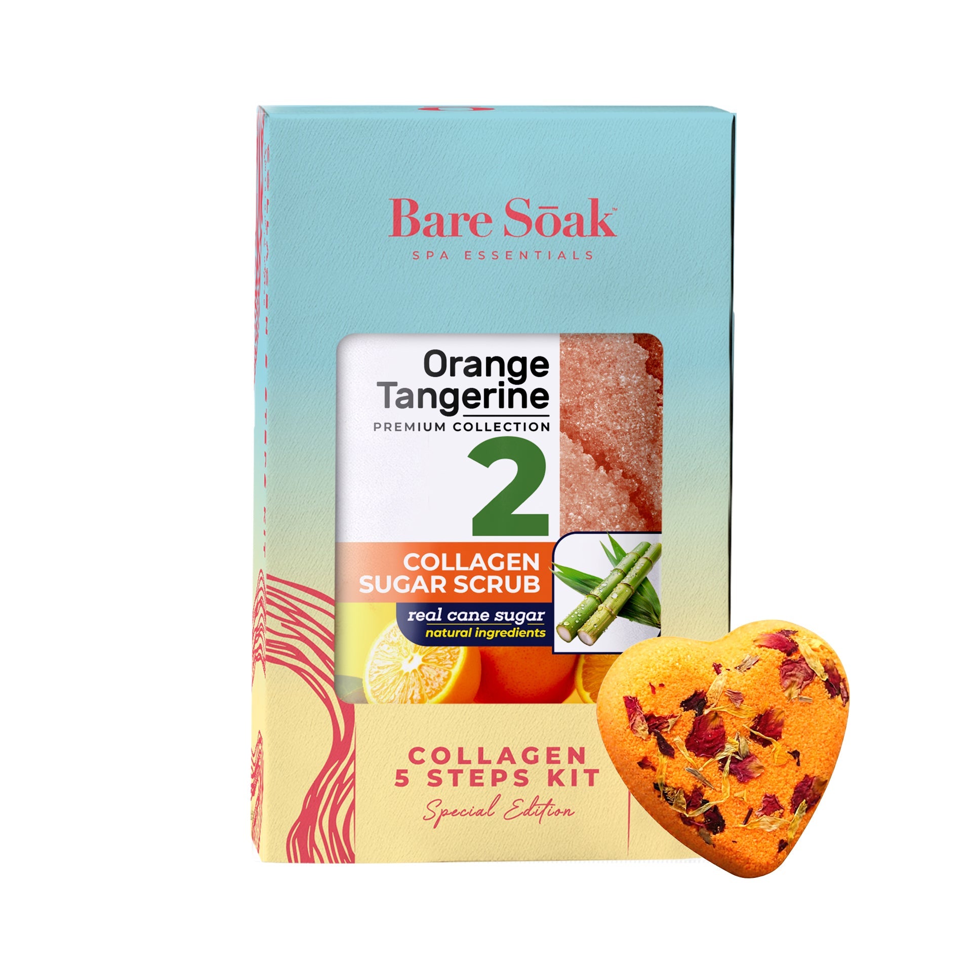 BareSoak 5 Steps Collagen with HEART Fizz Bomb - Orange Tangerine - Kits - New