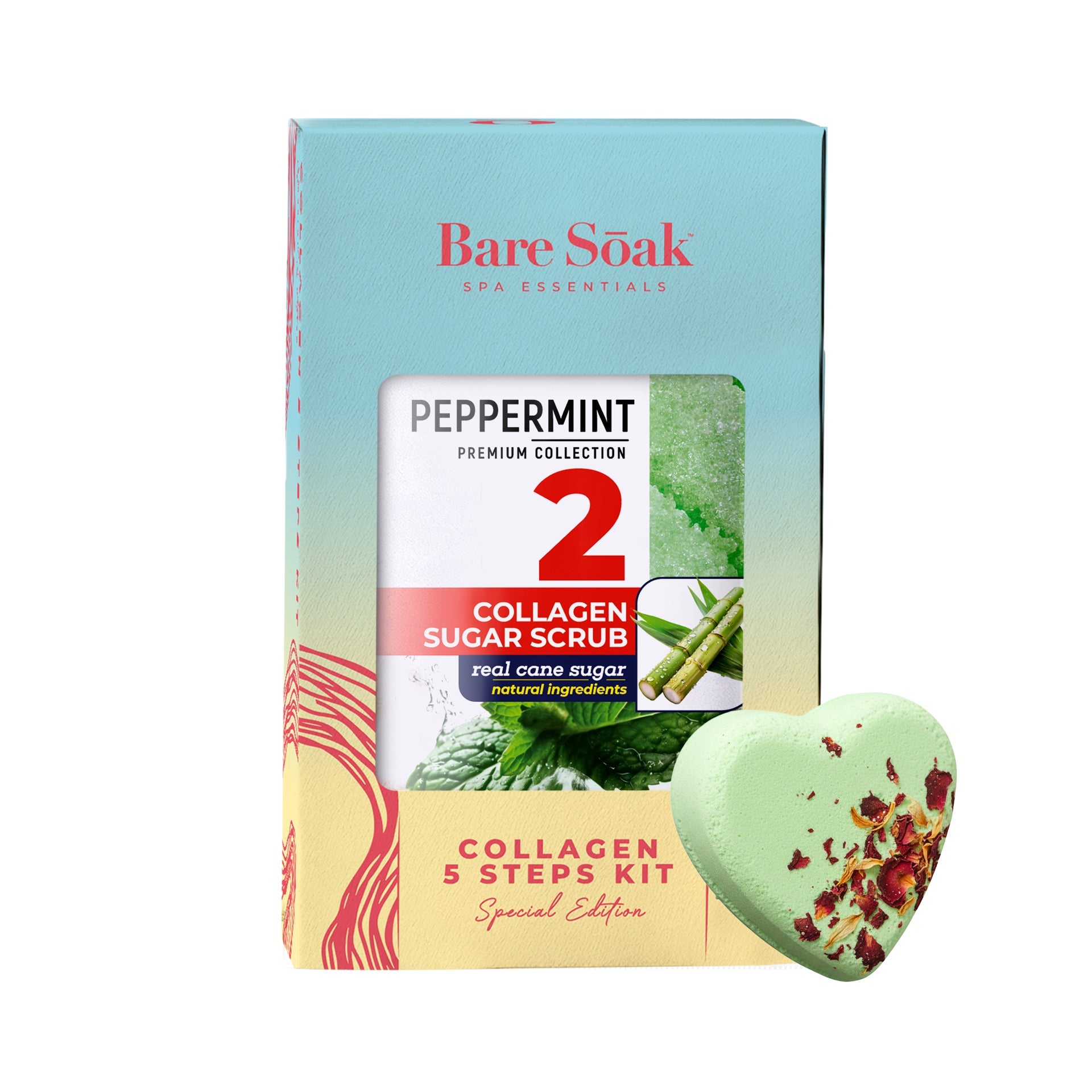 BareSoak 5 Steps Collagen with HEART Fizz Bomb - Peppermint - Kits - New