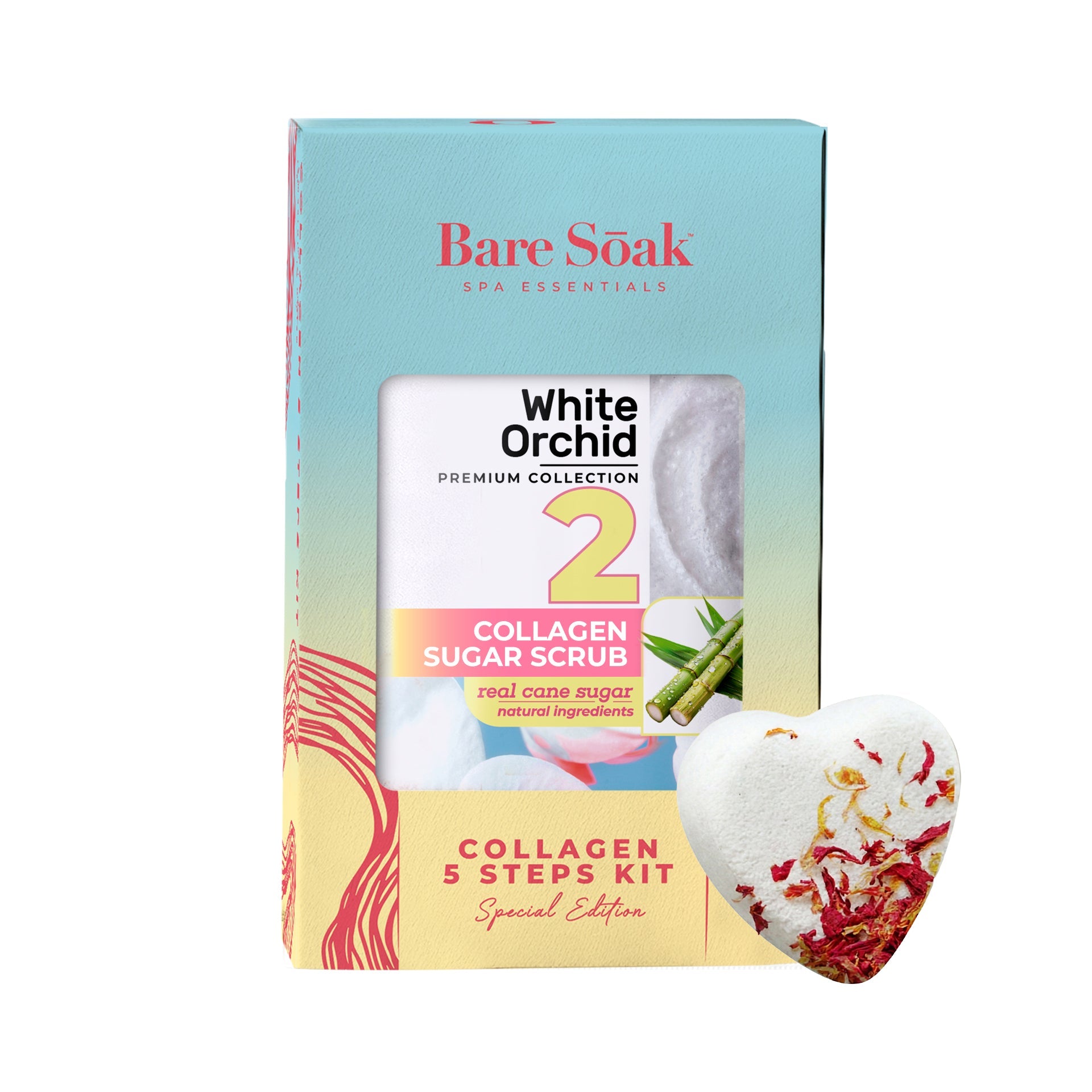 BareSoak 5 Steps Collagen with HEART Fizz Bomb - White Orchid - Kits - New