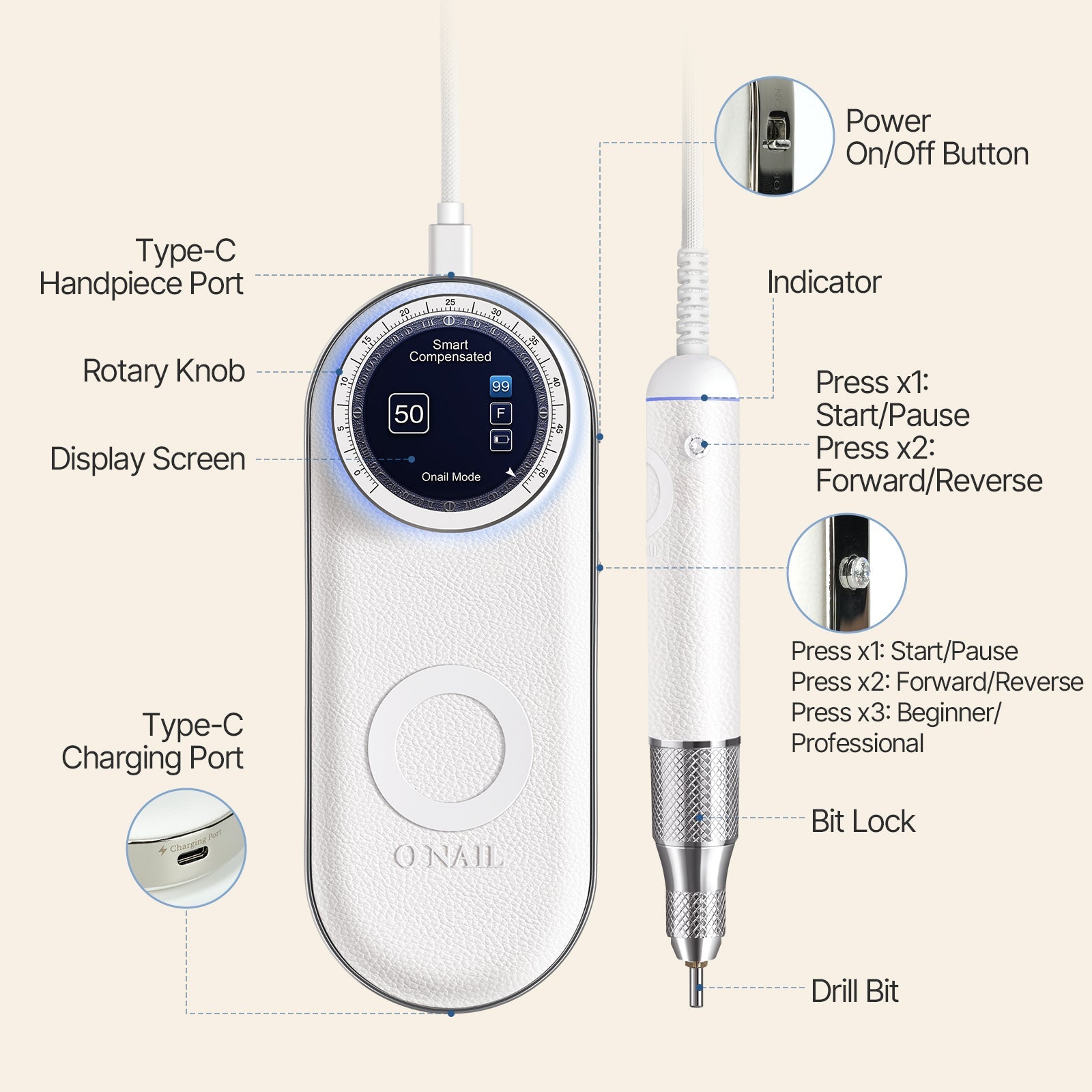 ONAIL Nail Drill Pro Max - Single Handpiece Version - PINK official ONAIL gallery image [ONAIL-GALLERY:drill-10]
