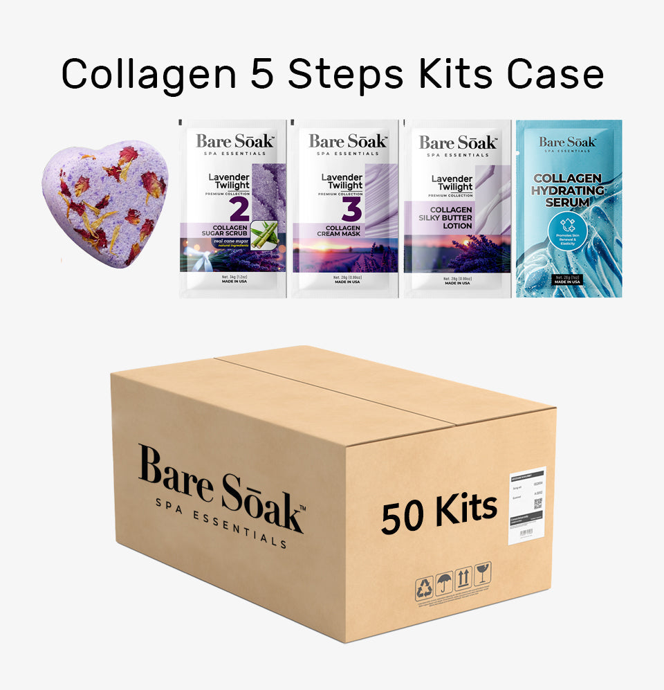 BareSoak 5 Steps Collagen with HEART Fizz Bomb - Lavender Twilight - Case of 50 - New
