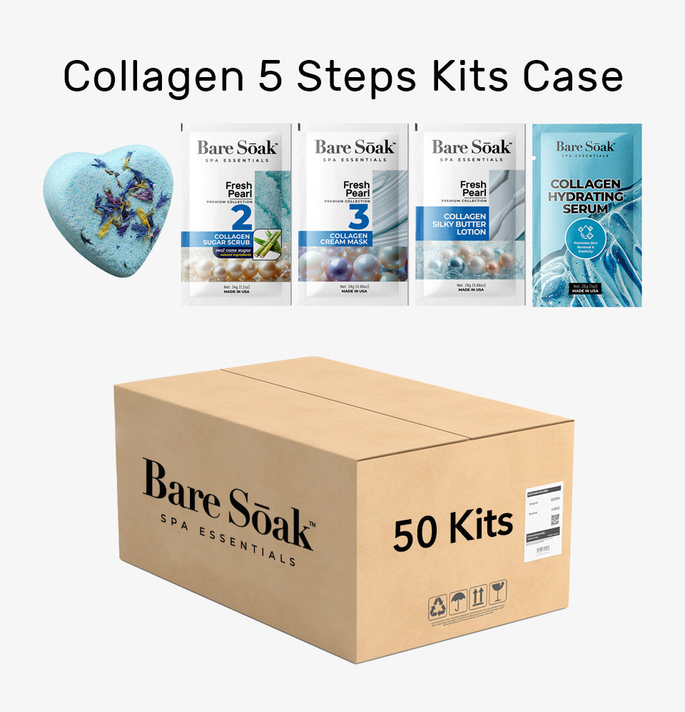 BareSoak 5 Steps Collagen with HEART Fizz Bomb - Fresh Pearl - Case of 50 - New