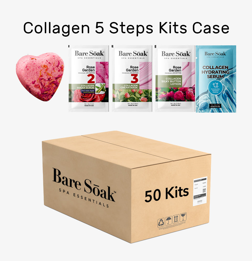 BareSoak 5 Steps Collagen with HEART Fizz Bomb - Rose Garden - Case of 50 - New