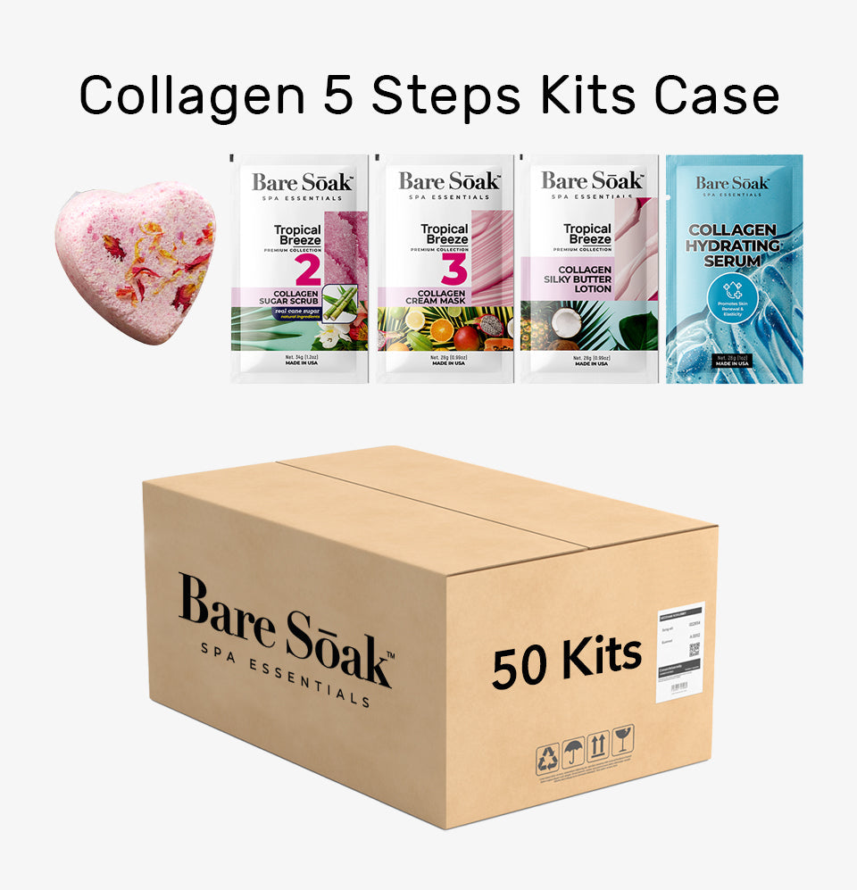 BareSoak 5 Steps Collagen with HEART Fizz Bomb - Tropical Breeze - Case of 50 - New