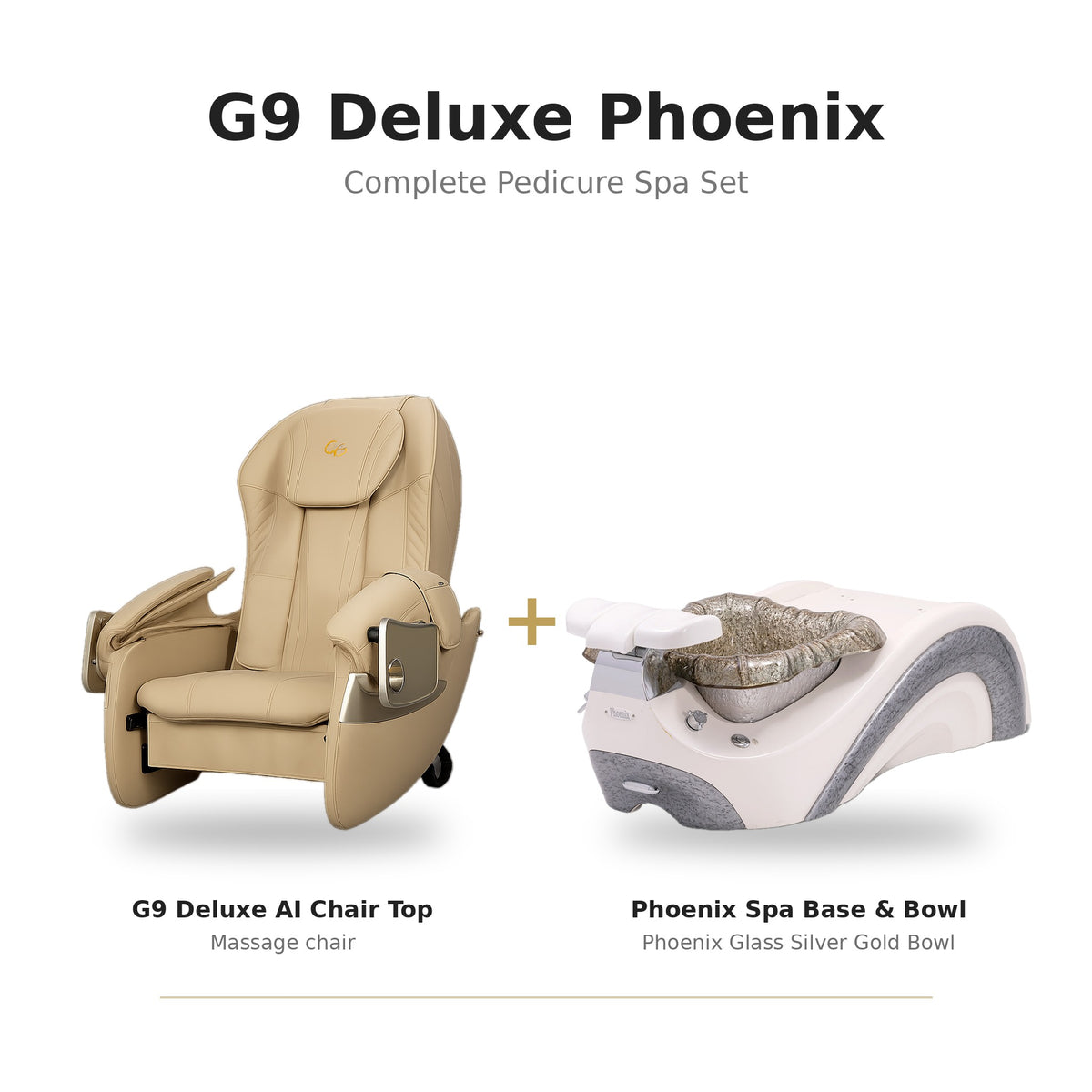 G9 Deluxe Phoenix pedicure spa chair set – Phoenix Glass Silver Gold bowl