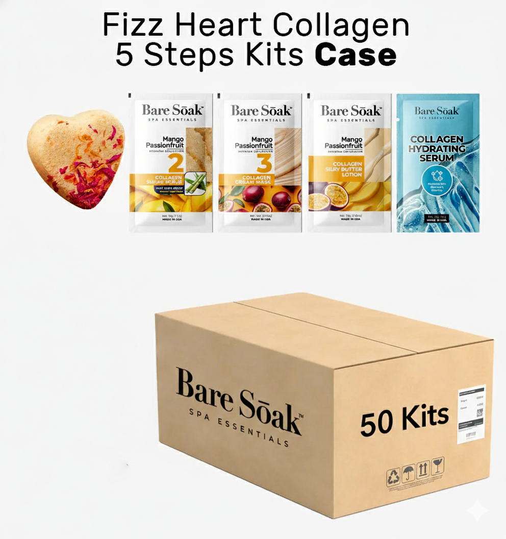 BareSoak 5 Steps Collagen with HEART Fizz Bomb - Mango Passionfruit - Case of 50 - New