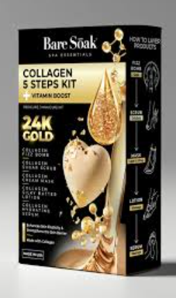 BareSoak 5 Steps Collagen with HEART Fizz Bomb - 24K Gold Flakes - Kits - New