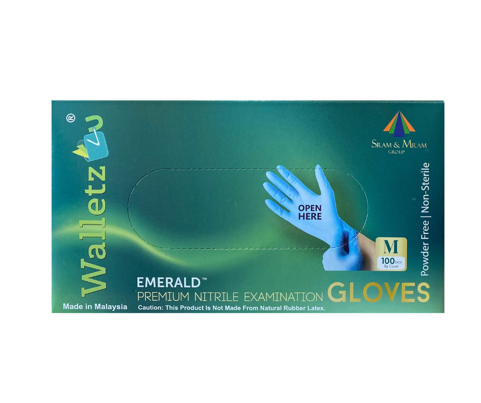 Walletz4u Gloves, Powder Free Nitrile Exam Gloves - Medium Size- Box