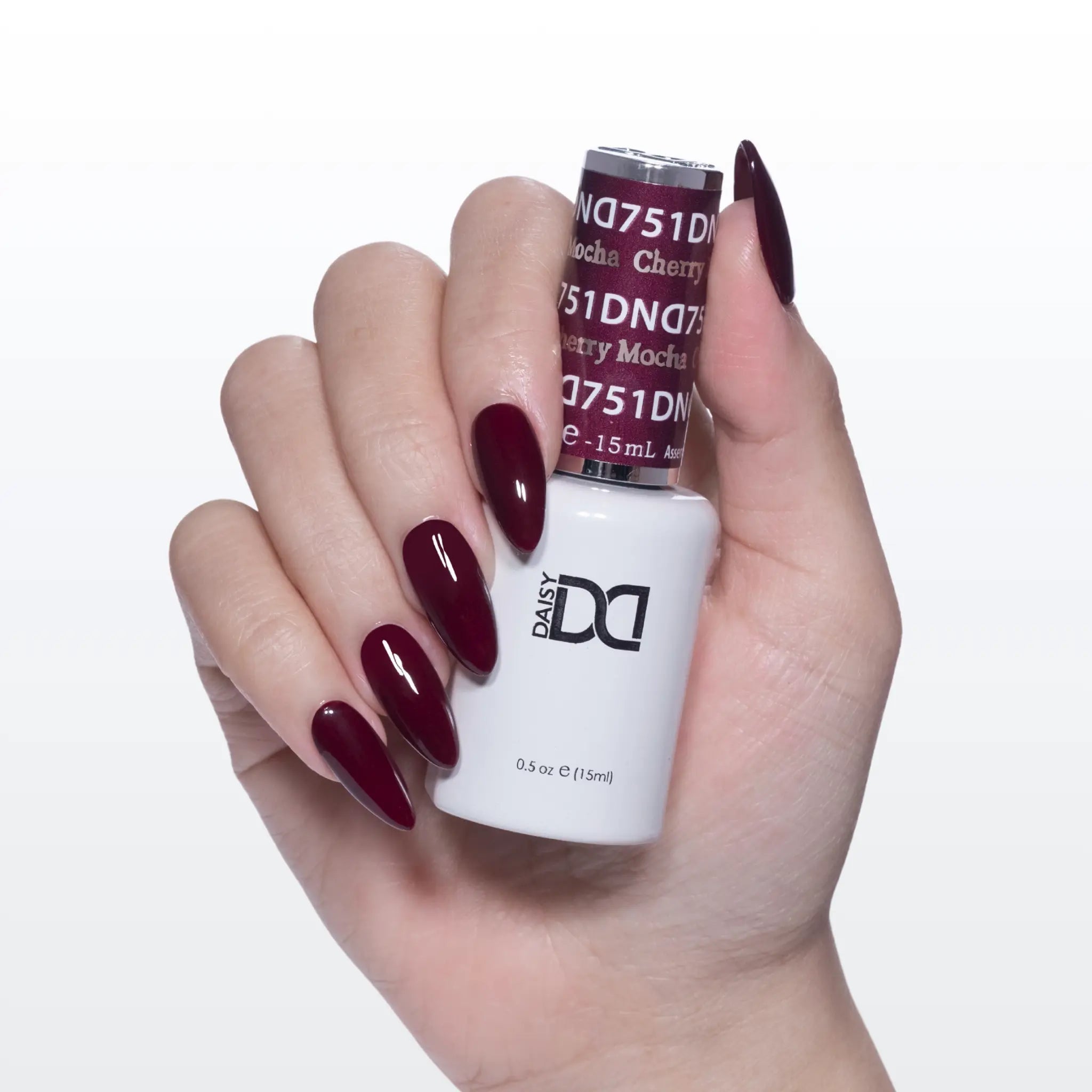 DND 751 Cherry Mocha deep burgundy nail swatch