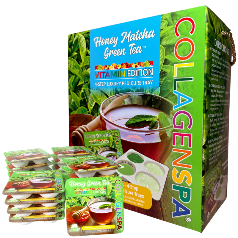 La Palm CollagenSpa 4-Step Pedicure Tray - Honey Matcha Green Tea - Box of 24